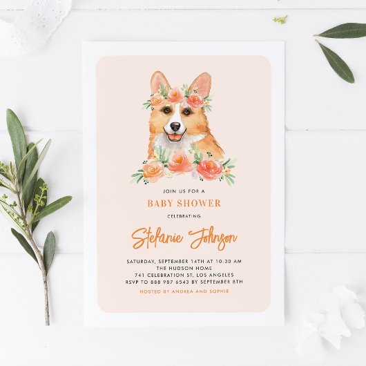 Invitation Baby shower de fleurs de corgi d'aquarelle