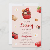 Invitation Baby shower de fleurs de cupcake de Ladybug mignon (Devant)