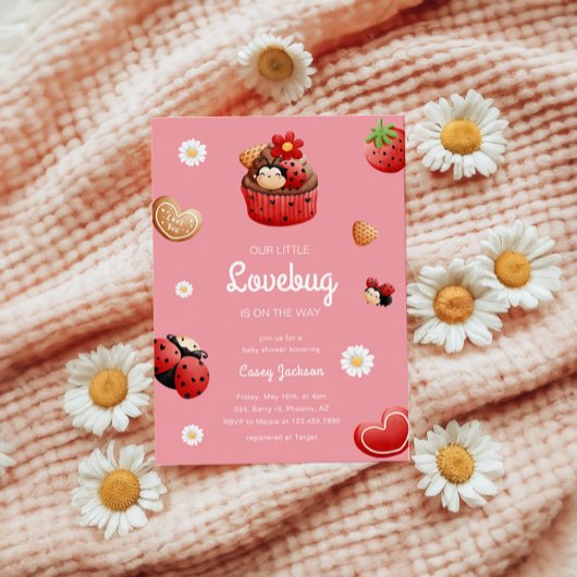 Invitation Baby shower de fleurs de cupcake de Ladybug mignon