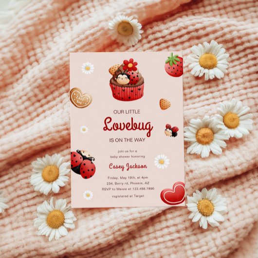 Invitation Baby shower de fleurs de cupcake de Ladybug mignon