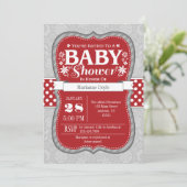 Invitation Baby shower de fleurs de gris rouge (Debout devant)