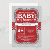 Invitation Baby shower de fleurs de gris rouge (Devant / Derrière)