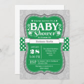 Invitation Baby shower de fleurs de gris vert (Devant / Derrière)