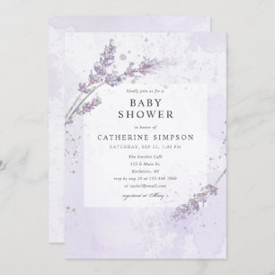 Invitation Baby shower de fleurs de lavande aquarelle
