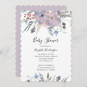 Invitation Baby shower de fleurs de lavande. Floral mauve d'é