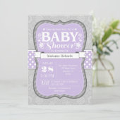 Invitation Baby shower de fleurs de lavande gris (Debout devant)