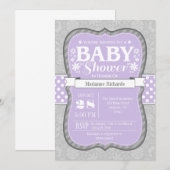 Invitation Baby shower de fleurs de lavande gris (Devant / Derrière)