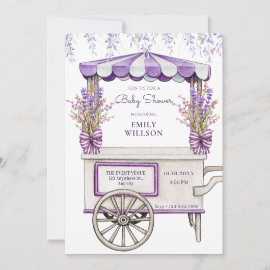 Invitation Baby shower de fleurs de lavande lilas violet (Devant)