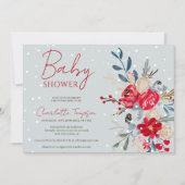 Invitation Baby shower de fleurs de Noël de neige d'hiver (Devant)