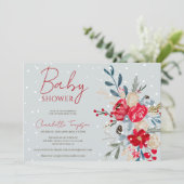 Invitation Baby shower de fleurs de Noël de neige d'hiver (Debout devant)