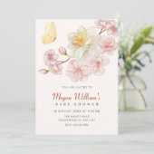 Invitation Baby shower de fleurs de pêche (Debout devant)