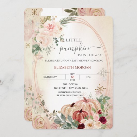 Invitation Baby shower de fleurs de petit Citrouille (Devant / Derrière)