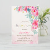 Invitation Baby shower de fleurs de printemps aquarelle (Debout devant)