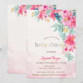 Invitation Baby shower de fleurs de printemps aquarelle (Devant / Derrière)