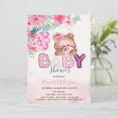 Invitation Baby shower de fleurs de printemps de l'ours en pe (Debout devant)