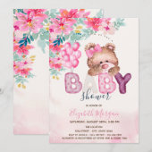 Invitation Baby shower de fleurs de printemps de l'ours en pe (Devant / Derrière)