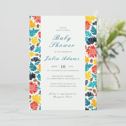 Invitation Baby shower de fleurs de soleil bleu jaune (Debout devant)