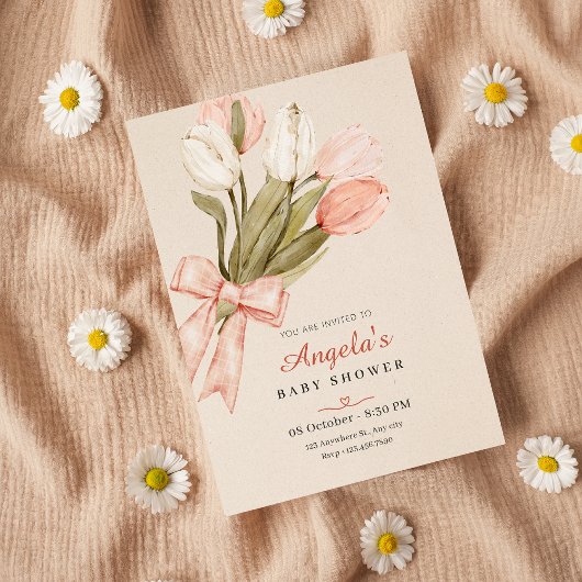 Invitation Baby shower de fleurs de tulipes pastel