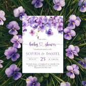 Invitation Baby shower de fleurs de violet délicates au print