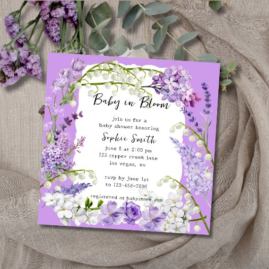 Invitation Baby shower de fleurs de violet et de Lilac