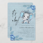 Invitation Baby shower de fleurs d'éléphants de rotule rustiq (Devant / Derrière)