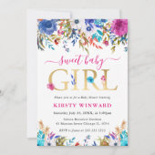 Invitation Baby shower de fleurs d'été bleu, rose et blanc (Devant)