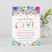 Invitation Baby shower de fleurs d'été bleu, rose et blanc (Debout devant)