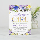 Invitation Baby shower de fleurs d'été pourpre et crème (Debout devant)