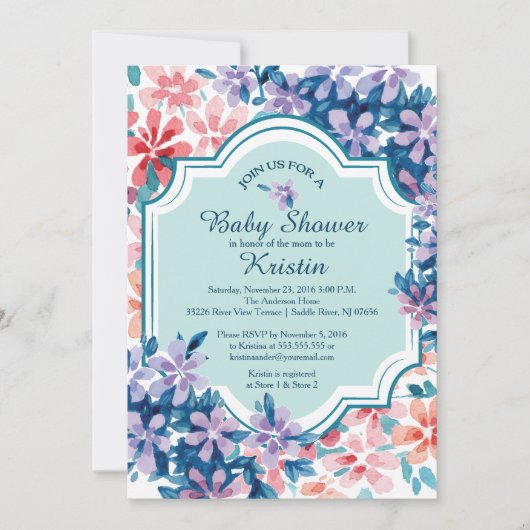 Invitation Baby shower de fleurs d'hydrangée rose et violet (Devant)