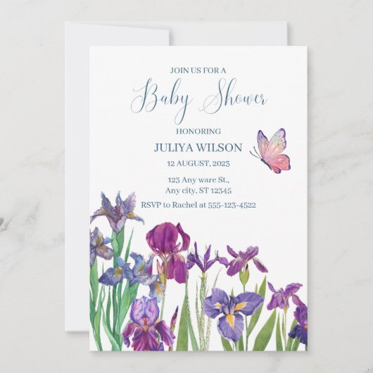 Invitation Baby shower de fleurs d'Iris (Devant)