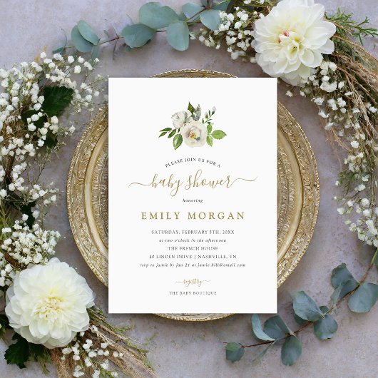 Invitation Baby shower de fleurs dorées