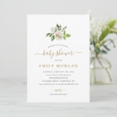 Invitation Baby shower de fleurs dorées (Debout devant)