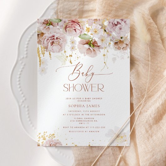 Invitation Baby shower de fleurs du jardin