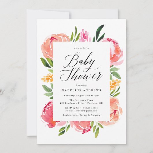 Invitation Baby shower de fleurs dynamiques (Devant)