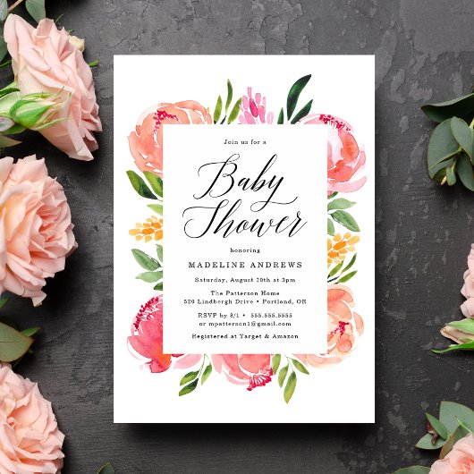 Invitation Baby shower de fleurs dynamiques