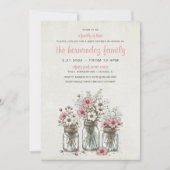 Invitation Baby shower de fleurs en pot Mason rose (Devant)