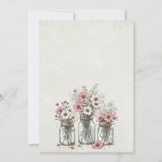 Invitation Baby shower de fleurs en pot Mason rose (Dos)