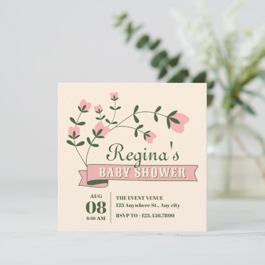 Invitation Baby shower de fleurs esthétique (Debout devant)