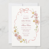 Invitation Baby shower de fleurs et de vaches roses (Devant)
