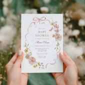 Invitation Baby shower de fleurs et de vaches roses