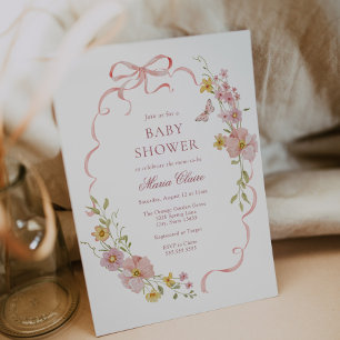 Invitation Baby shower de fleurs et de vaches roses