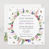 Invitation Baby shower de fleurs et papillons roses (Devant / Derrière)