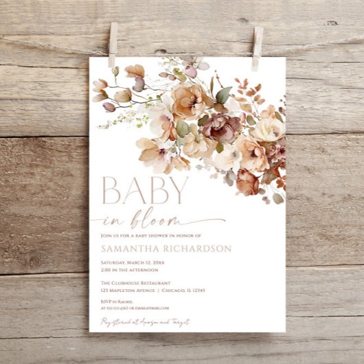 Invitation Baby shower de fleurs florales de Boho automne