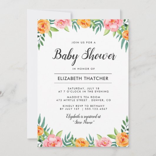 Invitation Baby shower de fleurs joyeuses (Devant)