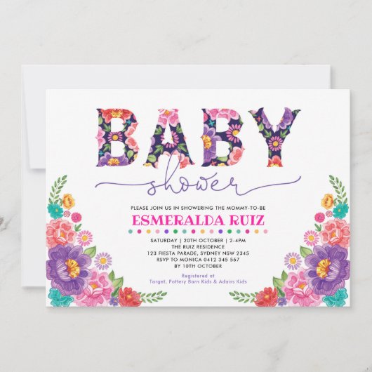 Invitation Baby shower de fleurs mexicaines de fleur rose mar (Devant)