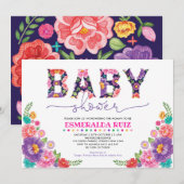 Invitation Baby shower de fleurs mexicaines de fleur rose mar (Devant / Derrière)
