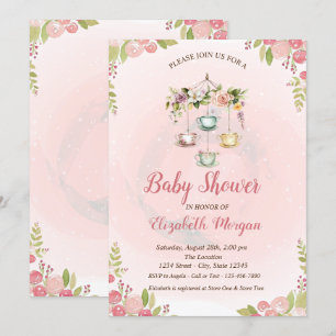 Invitation Baby shower de fleurs mignonnes à ressort en théiè