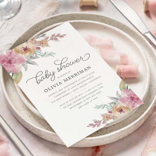 Invitation Baby shower de fleurs peintes