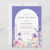 Invitation Baby shower de fleurs pourpre Fleur sauvage d'aqua (Devant)