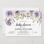 Invitation Baby shower de fleurs pourpres et vertes (Devant)